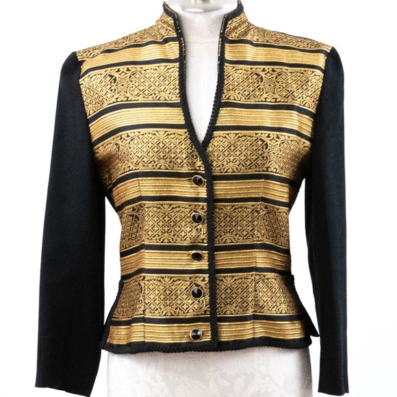 Vintage Jackets & Blazers - Vintage 80s 6 Stripe Blazer Jacket Black Gold